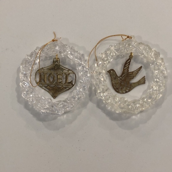 🎄 Vintage plastic wreath and  icicle ornaments clear with gold Noel bird qty 14 - Picture 4 of 5
